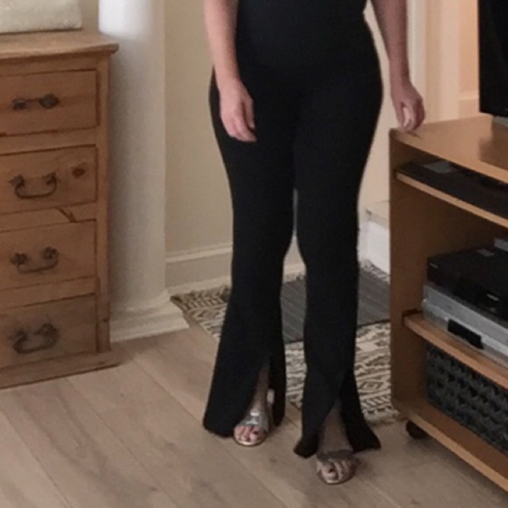 Cool stylish black flare stretch pants with slits